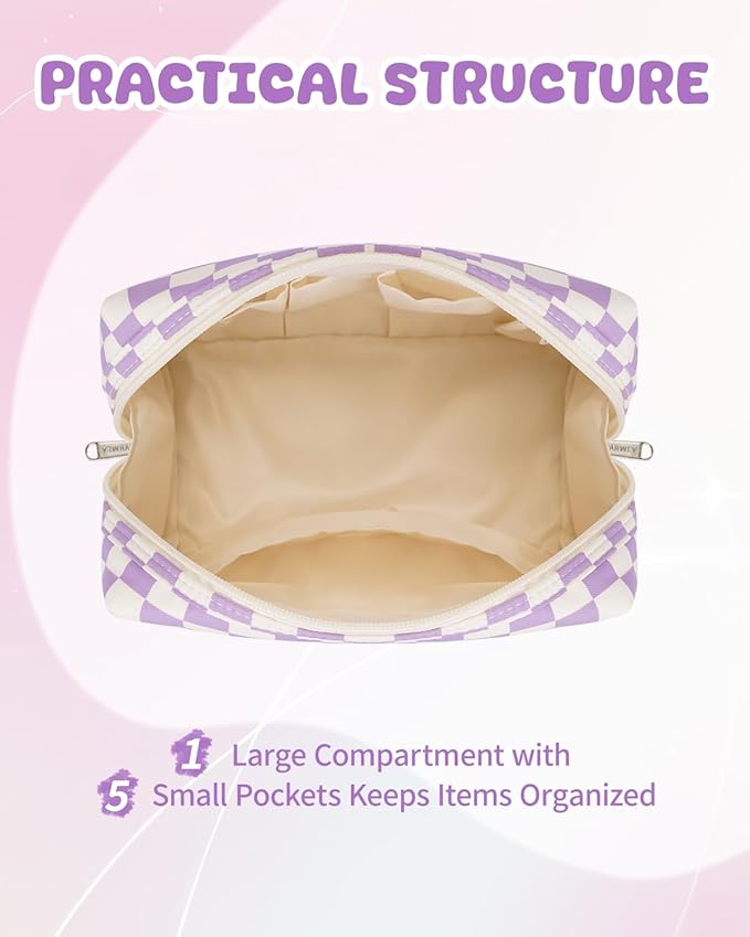 Narwey Birthday Gifts for Women Teen Girls Kids Personalized Initial Makeup Bag Monogram Preppy Cosmetic Bag Trendy Stuff 6 8 10 11 12 13 14 16 18 Years Old Travel Toiletry Bag (Purple E)