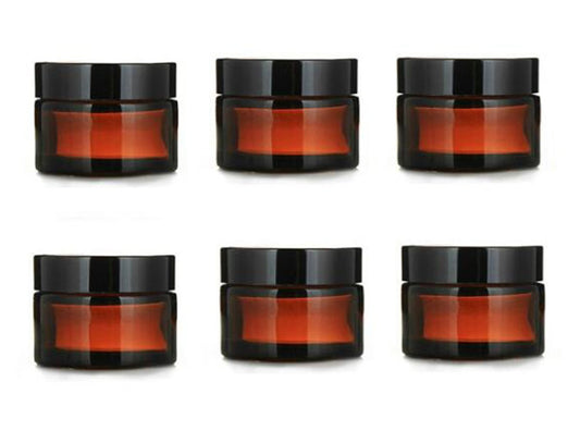 6PCS 10ml Amber Glass Jar Empty Refillable Cosmetic Container with Liners & Black Screw Lids for Face Cream Essential Oils Lotion Makeup