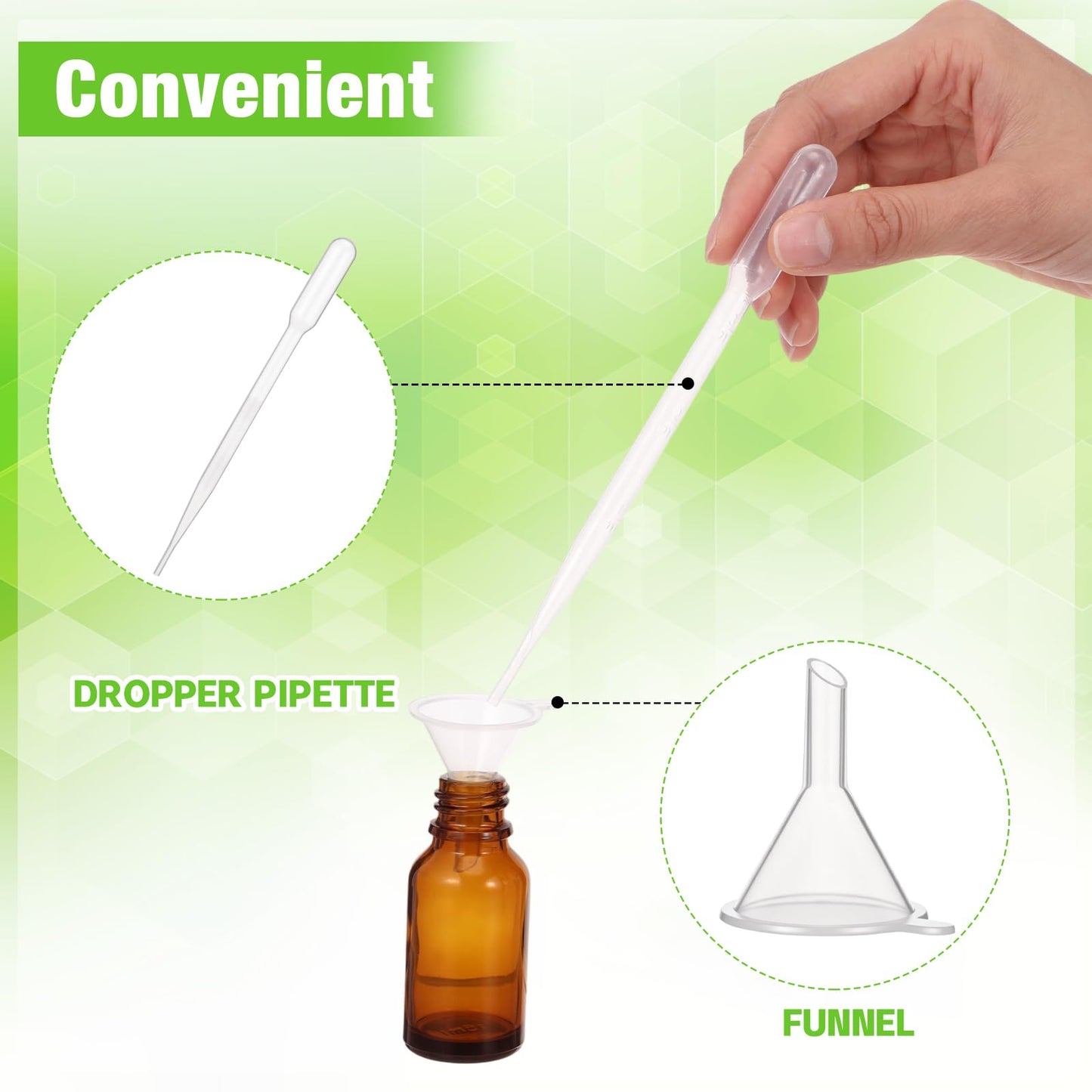 Yiyiring 50 Pcs 15ml Empty Refillable Amber Glass Pump Bottles with Clear Top, 6 Funnel, 6 Droppers, Travel Size Cosmetic Dispenser for Cream, Lotion, Sample, Liquids Aromatherapy