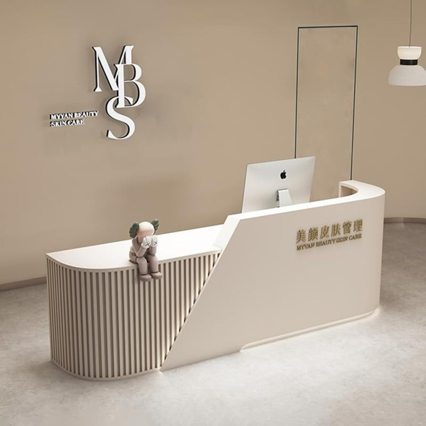 M2 Retail Reception Desk with Counter,Reception Desk with U-Shape & LED Stainless Steel Skirting,Ideal for Beauty Salons, Spas, and Luxury Businesses(2000×600×1000mm/79×24×39'')