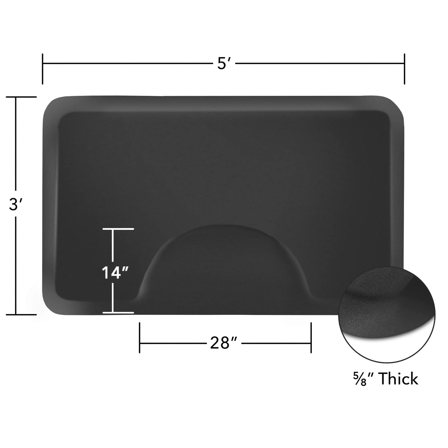 Saloniture 3 ft. x 5 ft. Salon & Barber Shop Chair Anti-Fatigue Floor Mat - Black Rectangle - 5/8 in. Thick