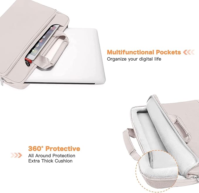 MOSISO 360 Protective Laptop Shoulder Bag Compatible with MacBook Air 15 M4 A3241 M3 A3114 M2 A2941/Pro 16 inch M4 M3 M2 M1, 15-15.6 inch Notebook,Matching Color Sleeve with Belt, Stone Gray