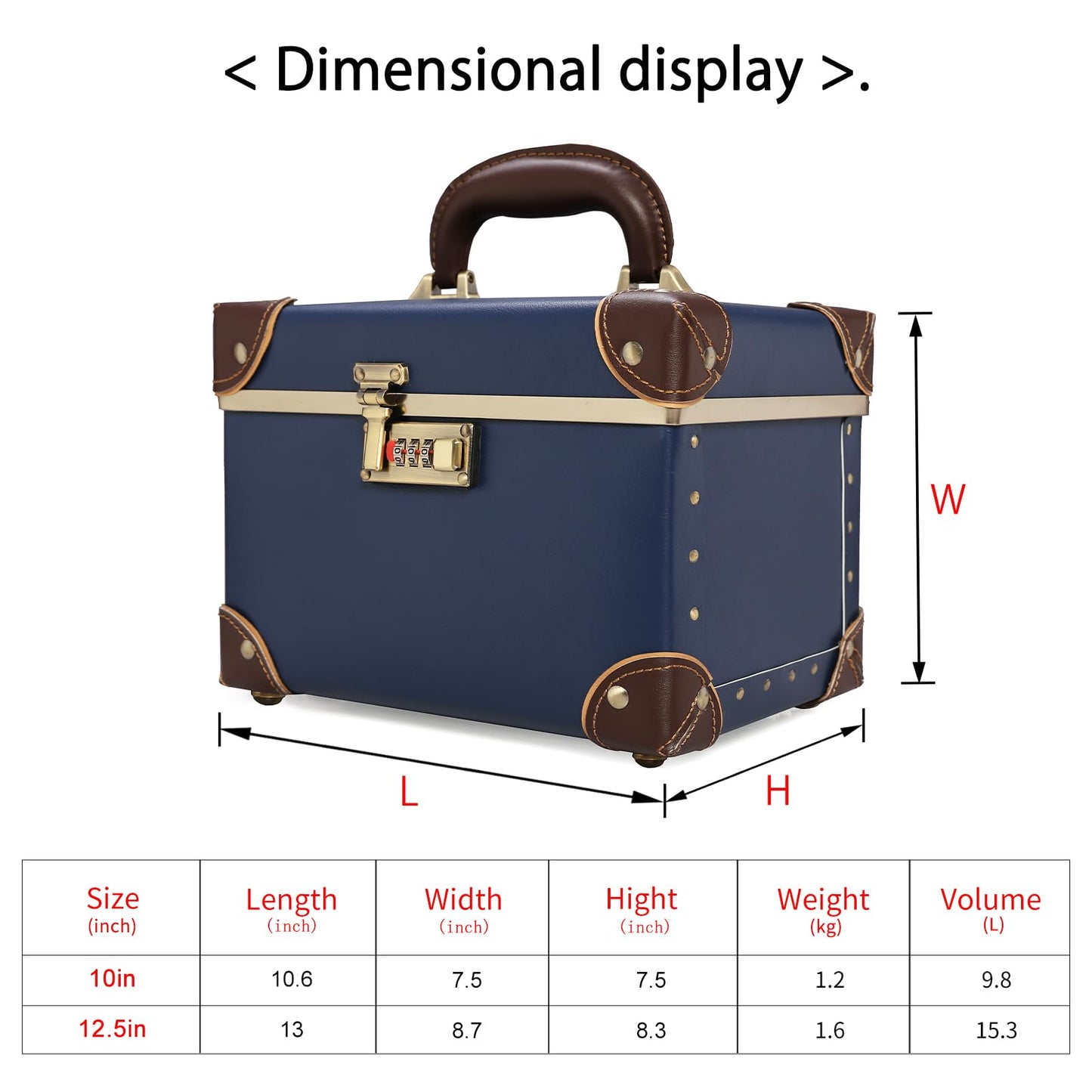 urecity Vintage Makeup Train Case, Navy Blue Artificial Leather, Professional Cosmetic Organizer with Metal Combination Lock, Retro Style Storage Box