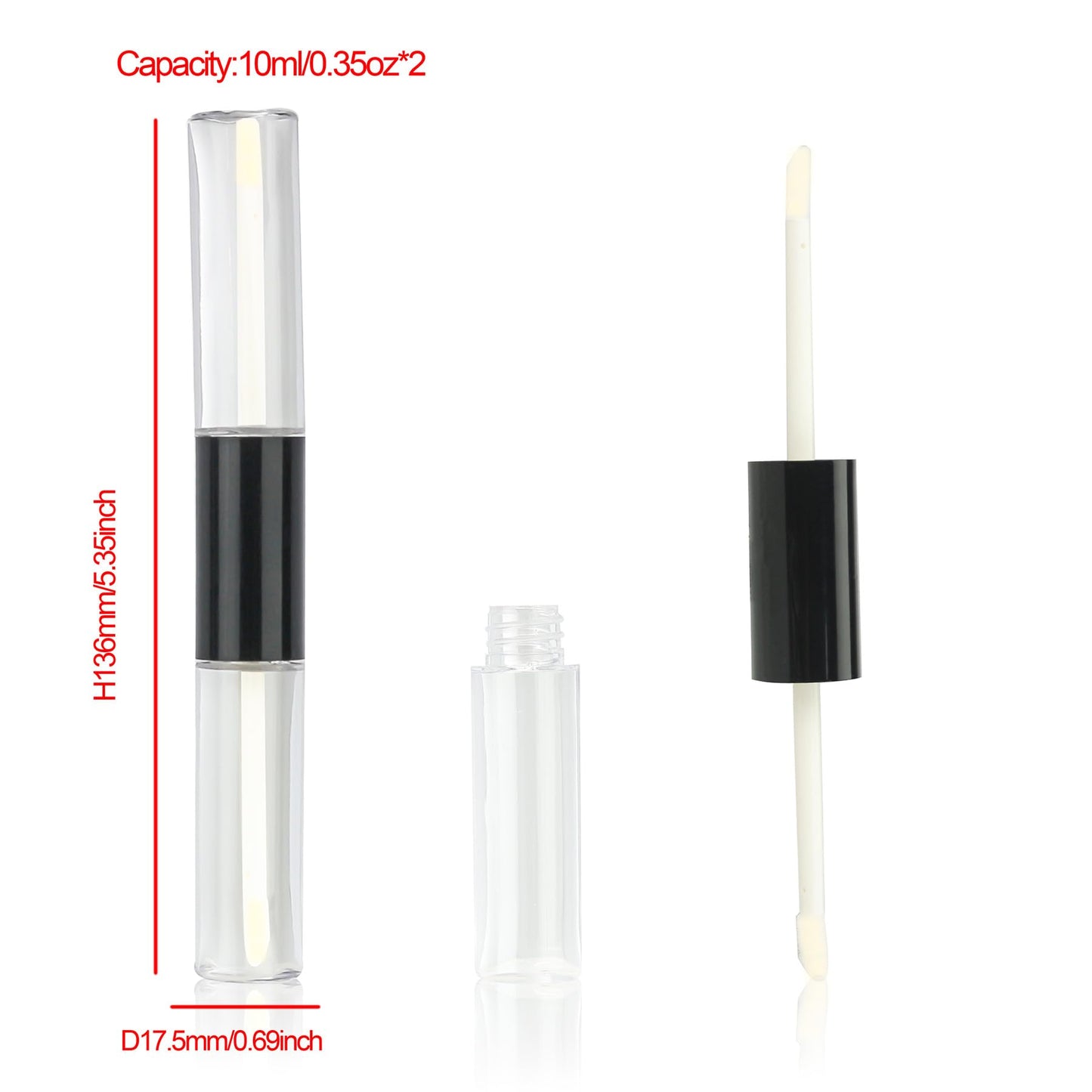 COSIDEA 10pcs Round plastic 10ml*2 dual Ended lip gloss tubes 20ml double end lipgloss tube container