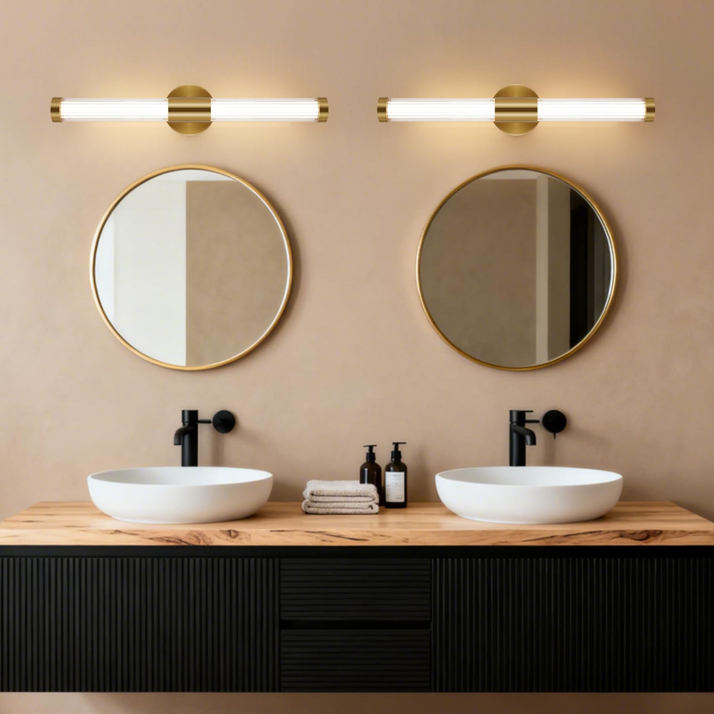 MantoLite Bathroom Vanity Light bar, Modern Brass LED Wall Sconce Over Mirror, Dimmable 3000K/4000K/6000K,Hardwired Bathroom Wall Light,24 Inch Bar Long Strip Sconce