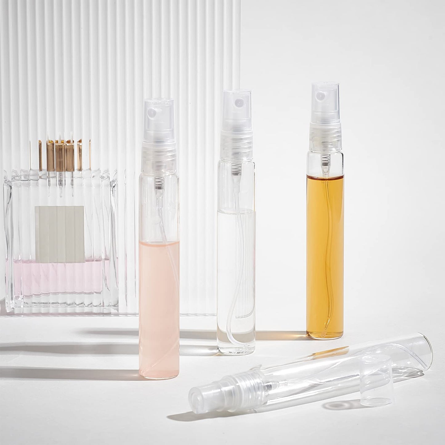BENECREAT 20 Pack 15ml(0.51oz) Clear Glass Perfume Bottle Refillable Portable Fine Mist Spray Bottles with Funnel and Dropper for Essential Oils, Perfume and Cosmetics Liquid