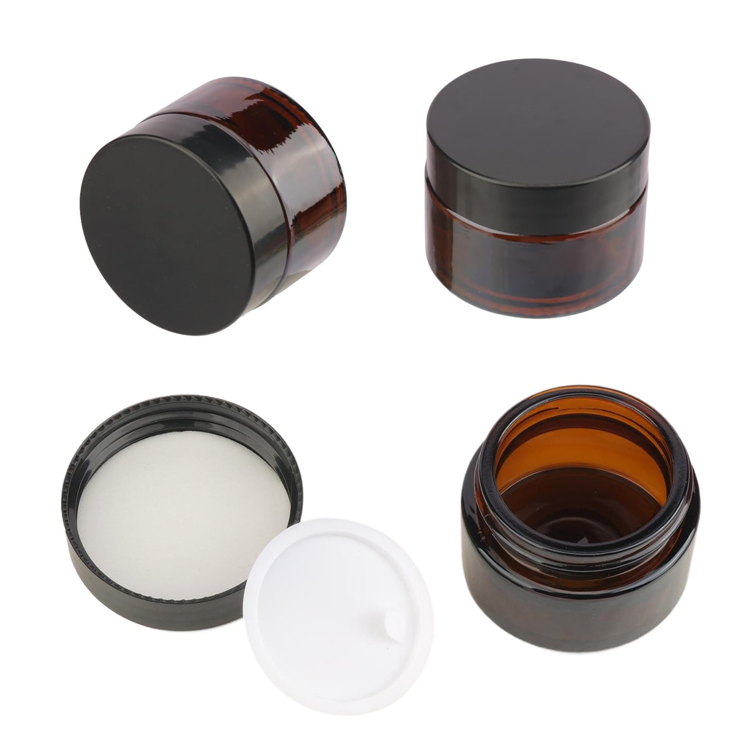 Yiksonyo 50 Pack 1 oz Amber Glass Jars with Black Lids, Amber Glass Containers with Inner Liners for Cosmetics, Lotions, Salves, and More(Amber & Black Lid)