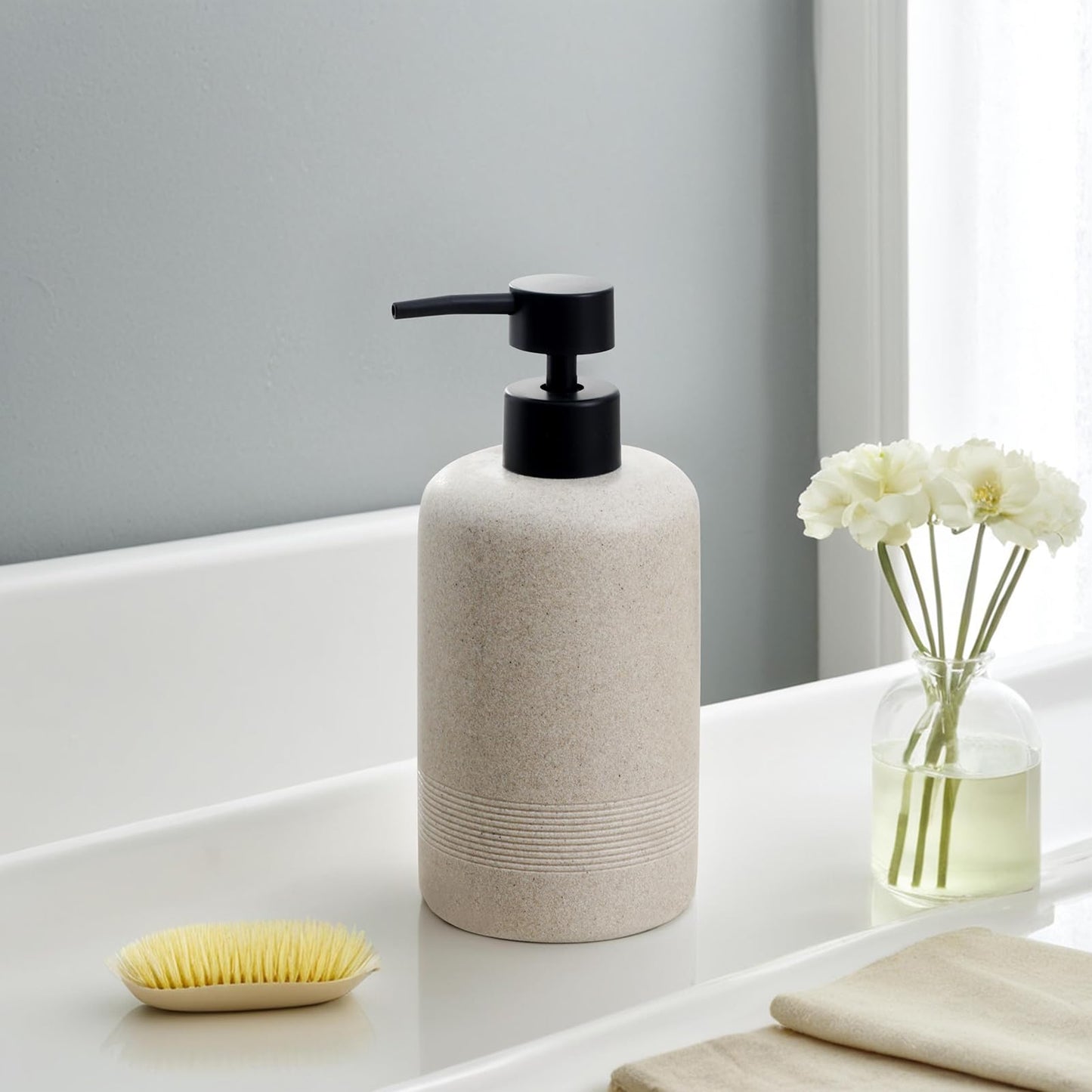 Haocoott Soap Dispensers 400ML 13OZ, 2 PCS Hand Dish Lotion Shampoo Lotion Soap Dispenser Jar, Resin Premium Thick Soap Pump Bottles for Kitchen Bathroom Countertop (Beige)