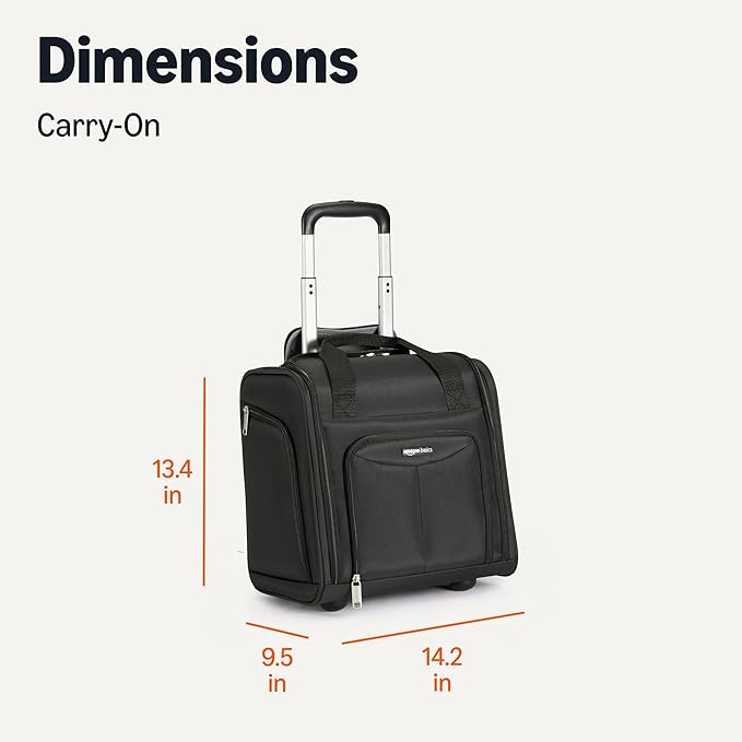 Amazon Basics Underseat Carry On Luggage with Wheels - 14" Rolling Travel Bag, Black