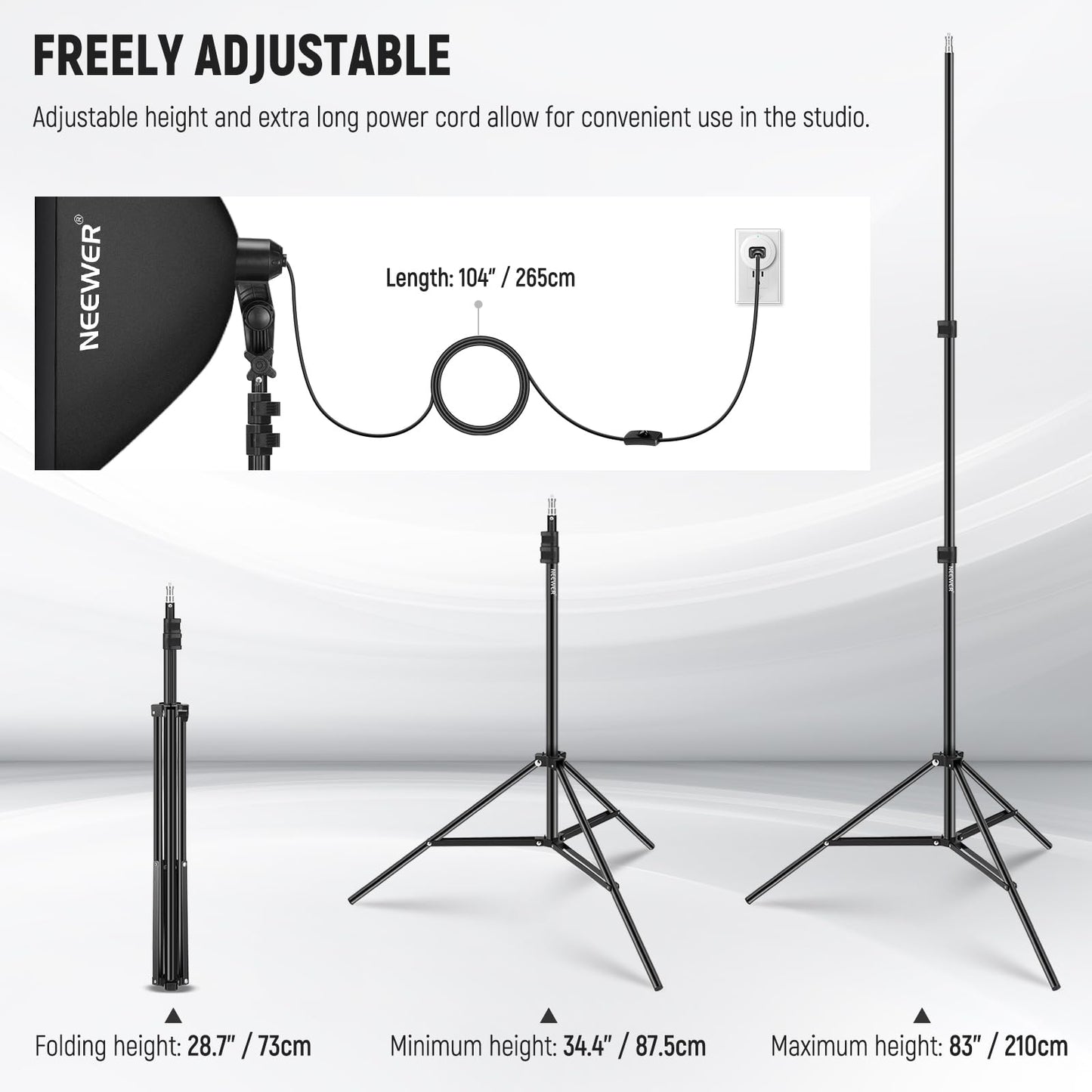 NEEWER 2Pcs 24"x24" 900W Equivalent Softbox Lighting Kit with Tripod Stands, 45W Bi Color 2.4G LED Bulbs, Remote, 10 Channels 2900K-7000K 1400lx/m CRI95, Photography Continuous Lighting Kit, NK103