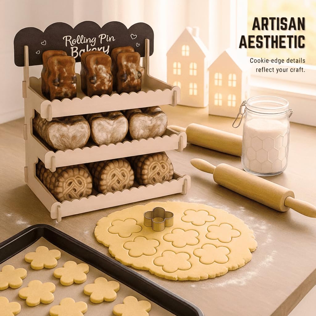 HOTCAN Wooden Cookie Display Stand with Chalkboard Sign for Bakers, Vendors, Craft Fairs | Pastry Display for Market Booths & Events | 3 Tiered Cookie Display for Muffins, Cakes, and Pastries(Natural)