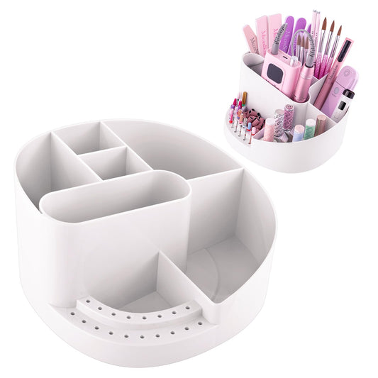 MelodySusie Nail Drill Holder and Nail Art Tools Storage Box, Large Capacity Sturdy Desk Organizer for 3/32" Nail Drill Bits, Nail Tech Supplies Container for Acrylic Salon & Home, White