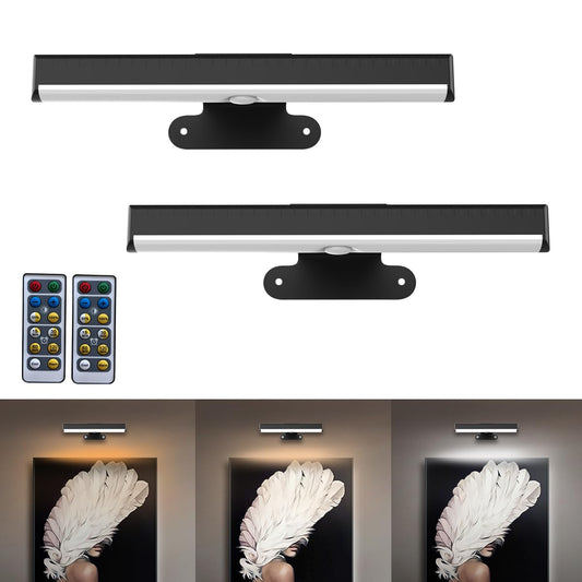 2PACK Picture Light LED Battery Operated Wall Light for Paintings,Wireless Dimmable Frame Light with Remote,3 Lighting Display Art Light Magnetic Timer Lights for Artwork Portrait Dartboard Wall Decor