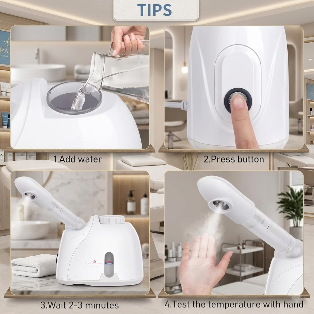 Facial Steamer Nano Ionic, Portable Face Steamer with Adjustable Arm, Deep Cleansing & Hydration, Home Spa Facial Steamer for Skin Care Routine, Pore Care Beauty Device