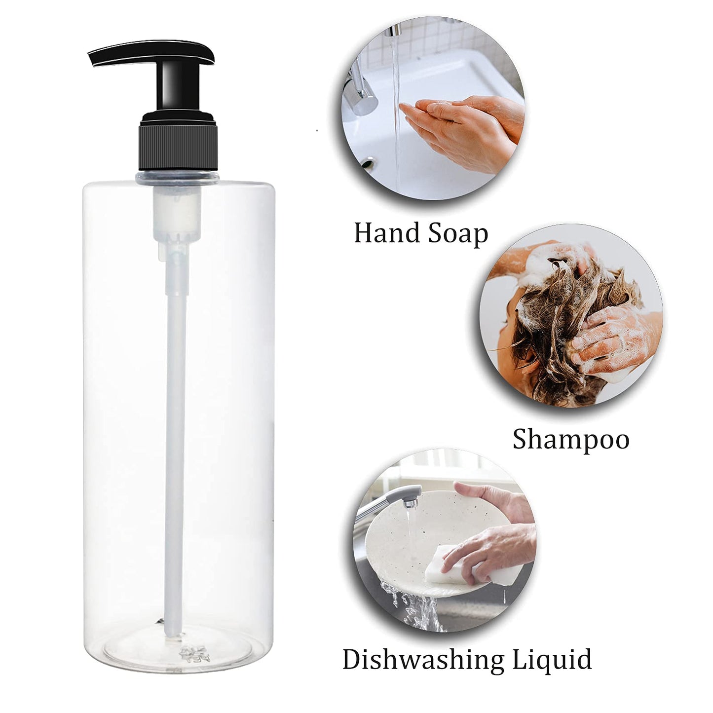 BPFY 6 Pack 16 oz Plastic Pump Dispenser Bottles for Massage Oil, Shampoo, Lotions, Body Wash Pump Bottles, Hand Sanitizer Refillable Containers with Pump, 1 Funnel, 8 Chalk Labels