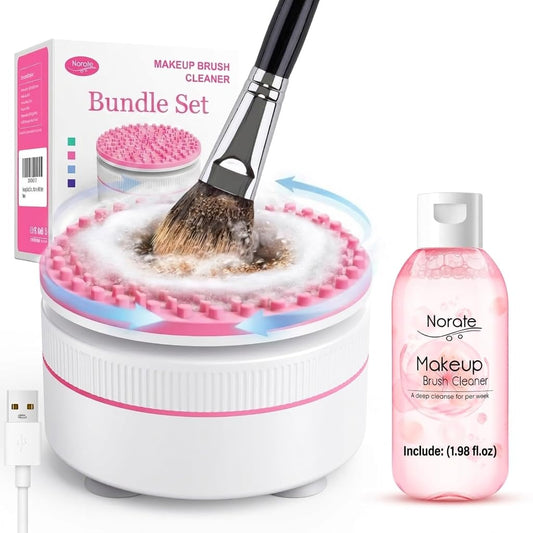 Electric Makeup Brush Cleaner Machine & Deep Cleaning Solution Set, Automatic Spinning Washer with 1.98 Fl.Oz Cruelty-Free Shampoo, Quickly Removes Residue, Ideal Gifts for Women, Makeup Lover