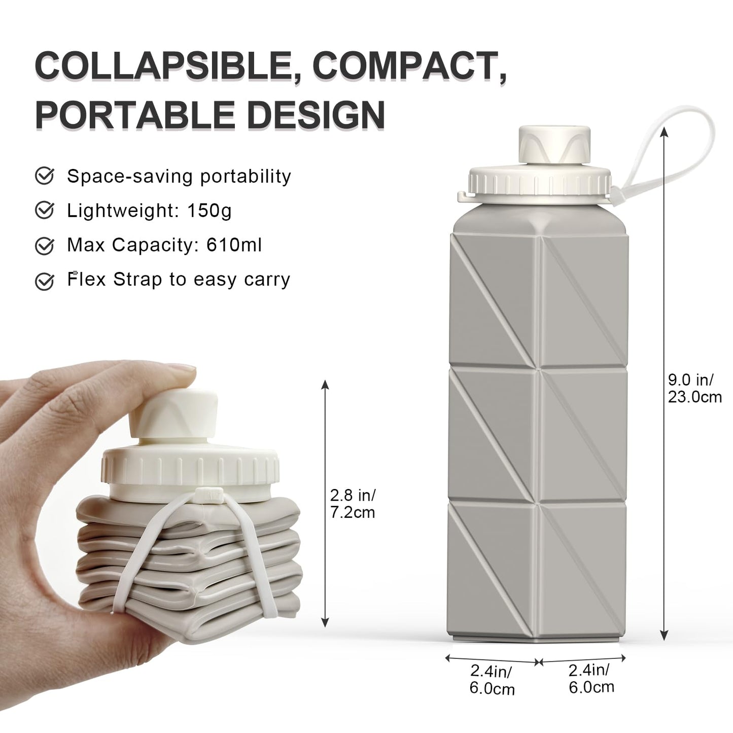 BEAUTAIL Collapsible Water Bottles 20.6oz, Silicone Foldable Portable Travel Water Bottle, BPA-Free, Leakproof Reusable for Traveling Camping Hiking Cycling Sports Outdoor, 2 Pack (Blue+Starlight)