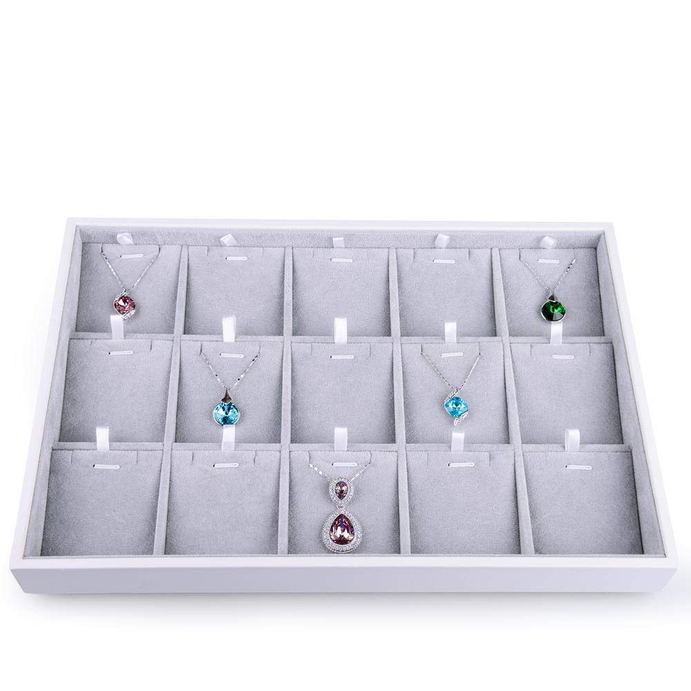 Oirlv Velvet Jewelry Organizer Trays Stackable Showcase Jewelry Display Storage Tray (15 Grids Insert)