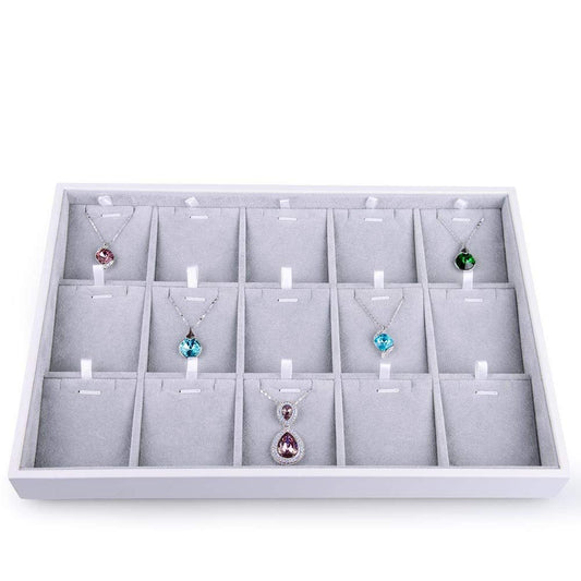 Oirlv Velvet Jewelry Organizer Trays Stackable Showcase Jewelry Display Storage Tray (15 Grids Insert)