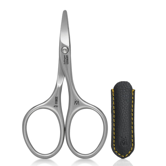 GERMANIKURE Rounded Safety Nail Scissors - FINOX Surgical Stainless Steel baby scissors and Manicure Tools in Leather Case - Self Grooming Scissors for nails Ethically Made in Solingen Germany - 4701