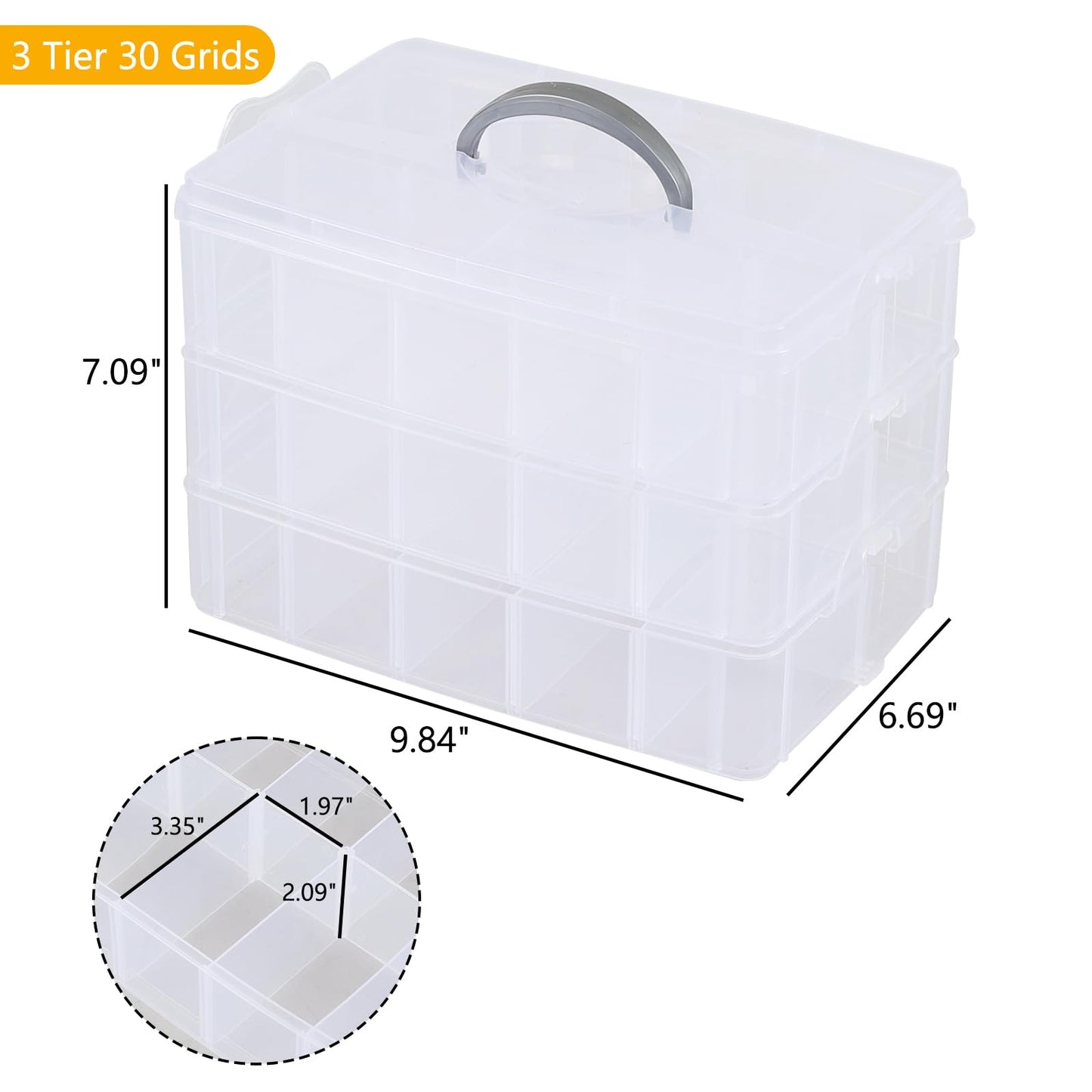 Zopnny 3-Tier Stackable Storage Container Box with Dividers 30 Compartments, Bead Organizers for Art, DIY Craft, Washi Tape, Kids Toys, Jewelry, Beauty & Sewing Supplies, Small Items