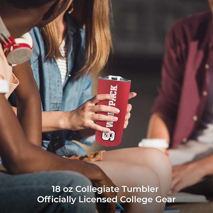 Campus Colors NCAA Stainless Steel Tumbler perfect for Gameday - 18 oz - Double Walled - Keeps Drinks Perfectly Insulated (NC State Wolfpack - Red)