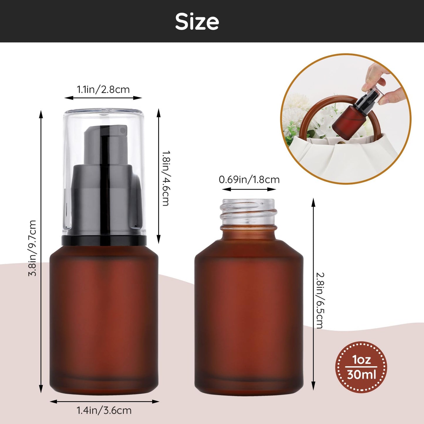 Segbeauty 1oz Frosted Glass Pump Bottle Dispenser Refillable, Pack of 3 Red Empty Small Lotion Bottle Travel Size Makeup Pump Dispensers, 30ml Leak Proof Glass Travel Bottles for Toiletries