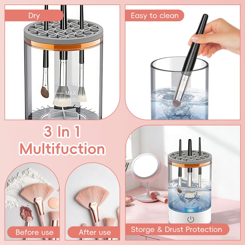 3 In 1 Electric Makeup Brush Cleaner Machine,Automatic Makeup Brush Cleaner Electric,Cleaning Tool,Cosmetic Brushes Cleaners,For Deep Cleaning (White)