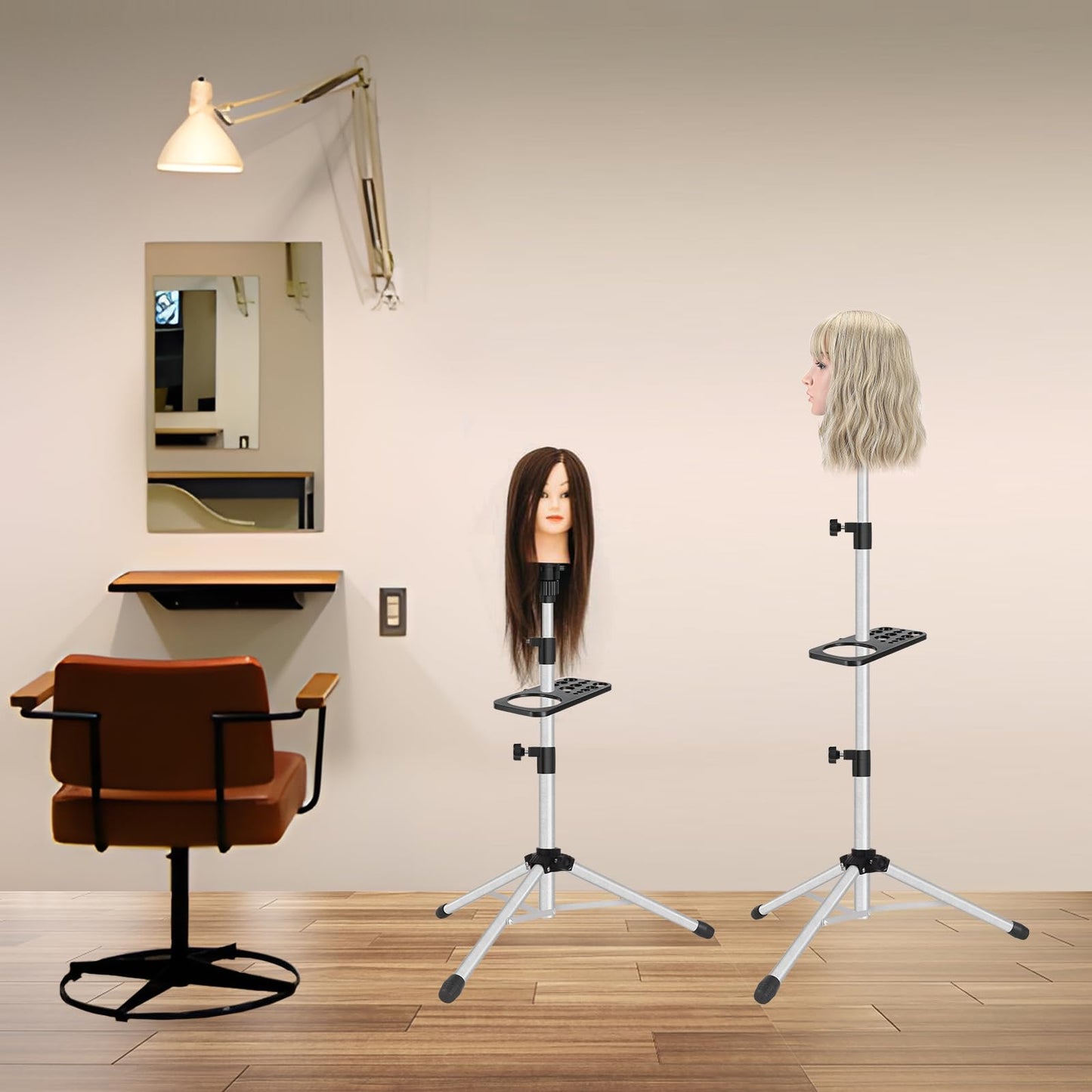ZQIAN BEAUTY Wig Stand Tripod 50 Inch Metal Wig Mannequin Head Tripod Stand For Hairdressing Training Head Adjustable Wig Tripod Stand with Tool Tray (Silvery, Mannequin Head Not Included)