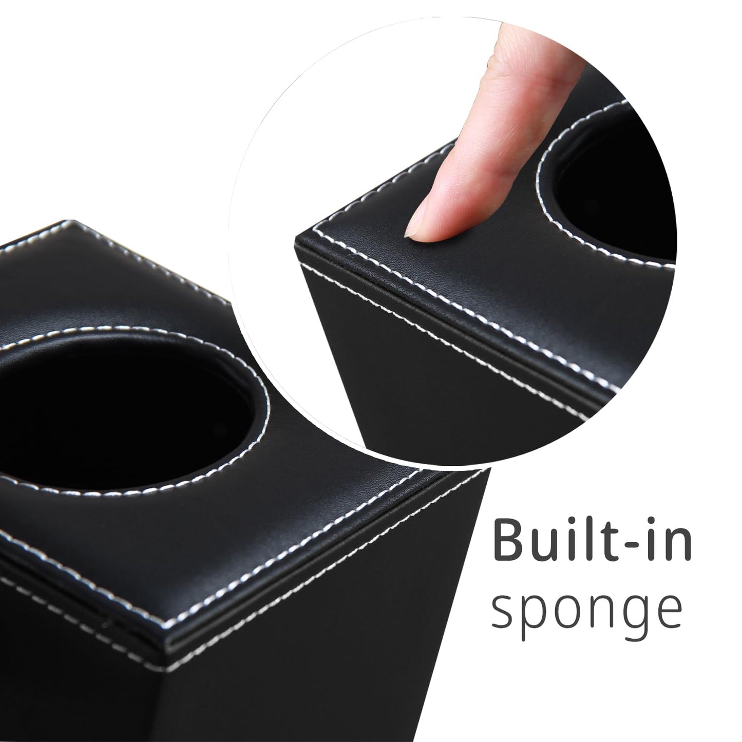 Leather Tissue Box Cover Square,Upgrade 99% Compatible Large Size,Modern Tissue Box Holder for Napkin Facial Paper,Dryer Sheet Dispenser Organizer for Bathroom Vanity Countertop,Night Stand Black