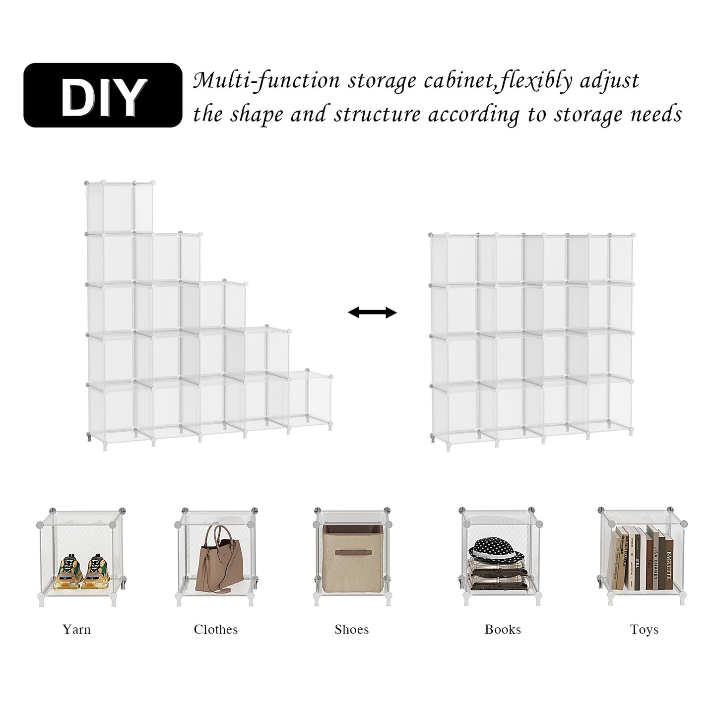 AWTATOS Cube Storage Organizer, 16 Cube Closet Organizers and Storage Shelves, DIY Stackable Bookshelf for Bedroom, Home, Translucent Twill
