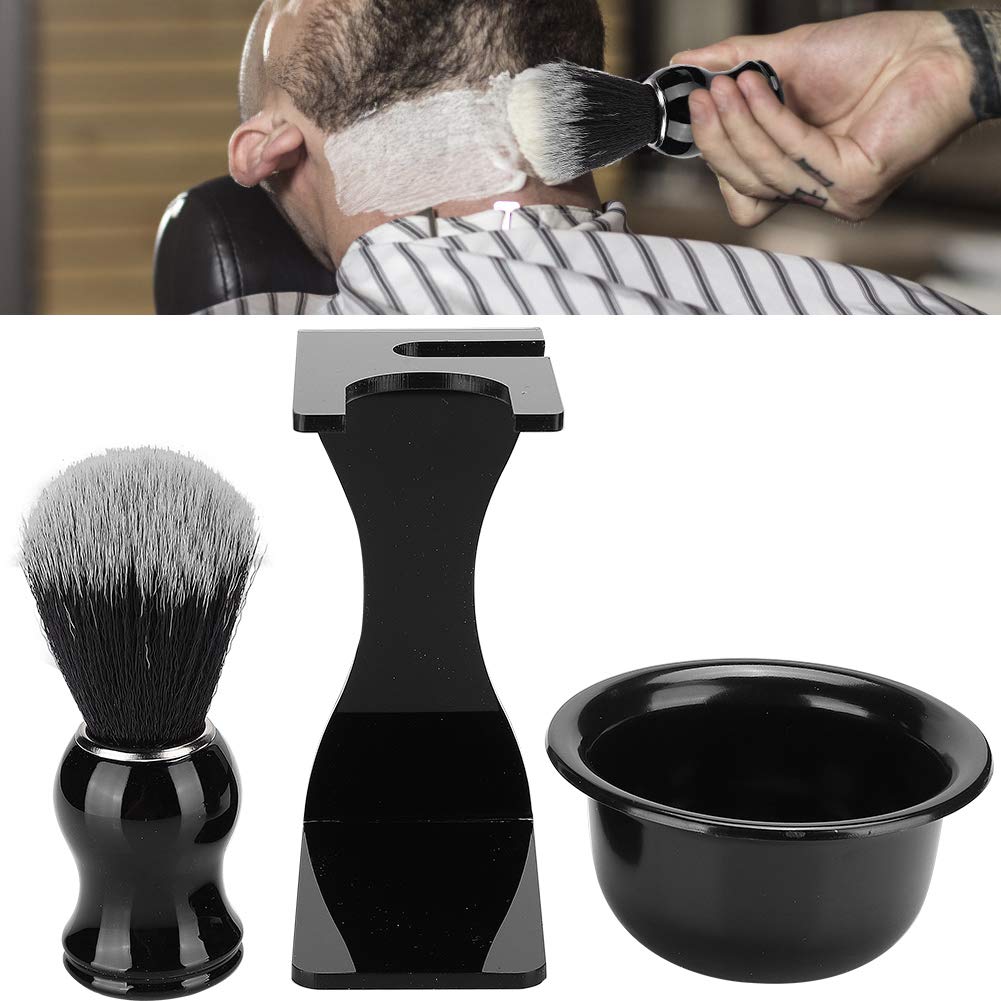 Men's Shaving Brush Set, 3 in 1 Kit with Hair Shaving Brush Soap Bowl Acrylic Holder Stand Home Barber Gift