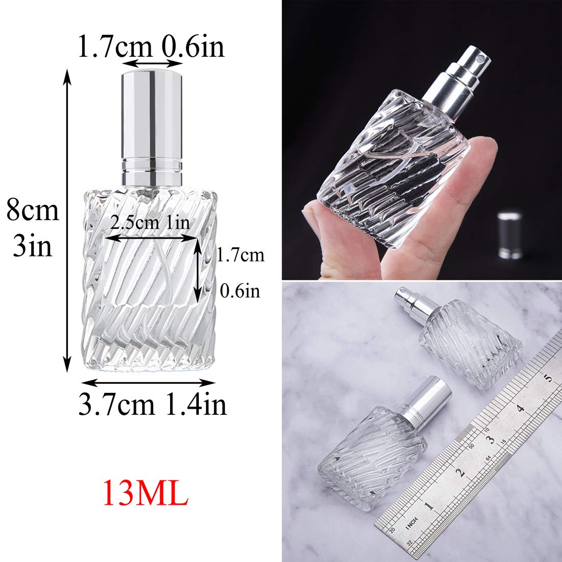 YU FENG 12pcs Glass Perfume Atomizer Spray Bottles Empty Refillable with Funnels Pipettes Dispensers for Essential Oil（13ml）