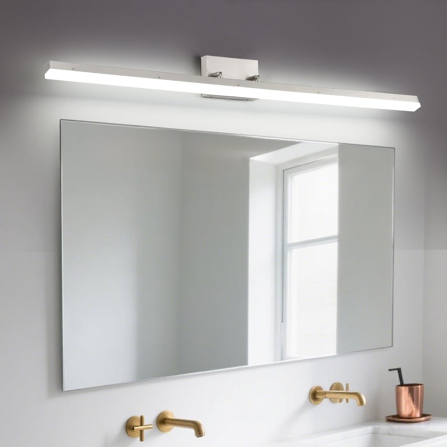 GOTEFULL 48 inch LED Modern Bathroom Vanity Lighting Fixtures Over Mirror, Brushed Nickel Adjustable Makeup Vanity Light Bar Dimmable 46W 5000K Cool White