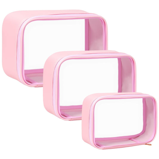 FFpaw Travel Clear Makeup Bag Set for Women, 3 Pack Travel Size Toiletry Bag with Zipper Small Makeup Pouch for Purse Waterproof Portable Cosmetic Case Compact Car Organizer Storage Bag (Pink Set)