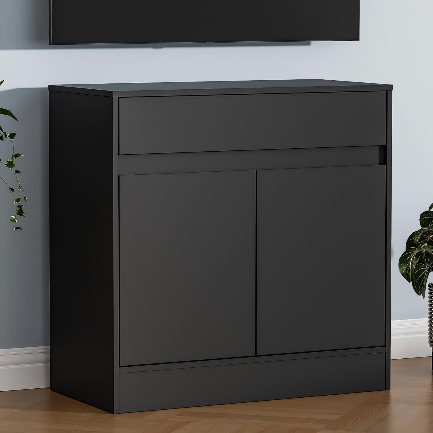 Housoul Buffet Cabinet with 2 Doors and Drawer, Coffee Bar Cabinet with Adjustable Shelf, Modern Kitchen Buffet Sideboard for Living Room, Kitchen, Black