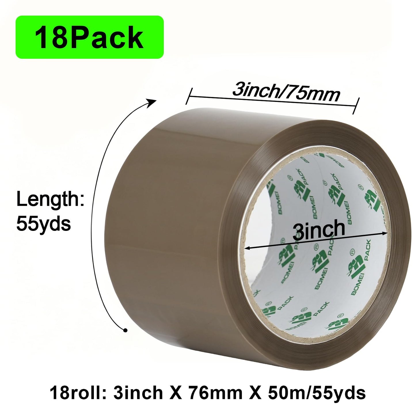 BOMEI PACK Brown Packing Tape 18 Refills 2.4Mil x 3 Inch x 55 Yard, Heavy Duty Pakaging Tape for Sealing, Shipping, Moving and Storage