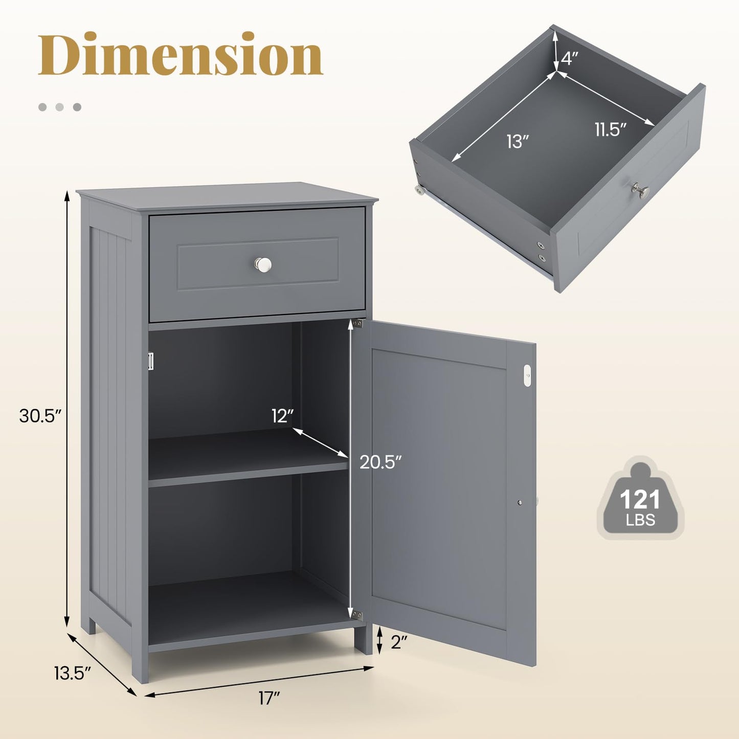 Giantex Floor Bathroom Storage Cabinet - Freestanding Cabinet with Drawer, Door, Adjustable Shelf, Anti-Tipping Device, Storage Organizer for Sofa Side, Bathroom, Living Room