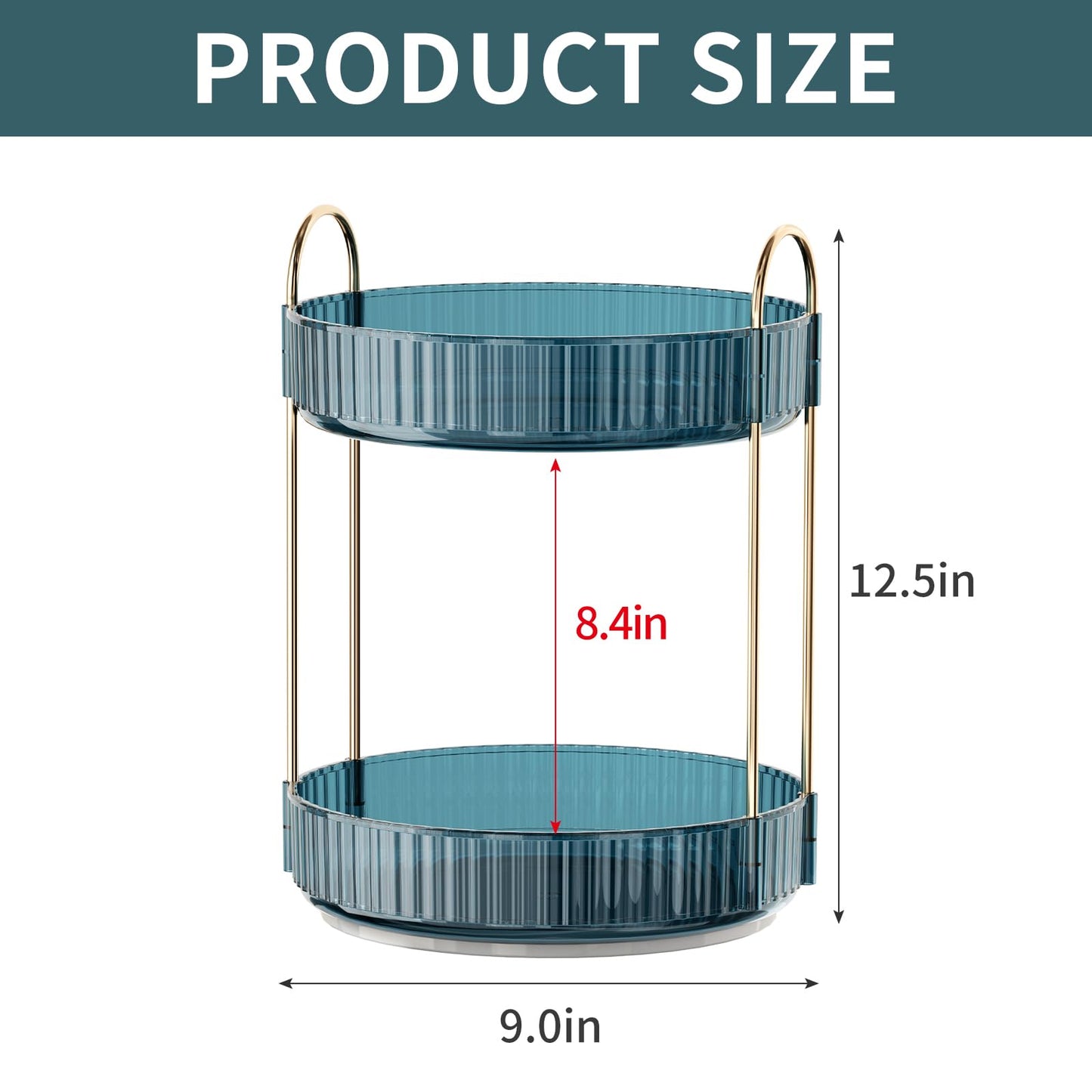 INVSSENE 360° Rotating Makeup Organizer, Bathroom Organizers and Storage Holder Rack, Large Capacity Vanity Shelf Countertop, Fits Cosmetics, Perfume, Skin Care(Blue, 2 Tiers)