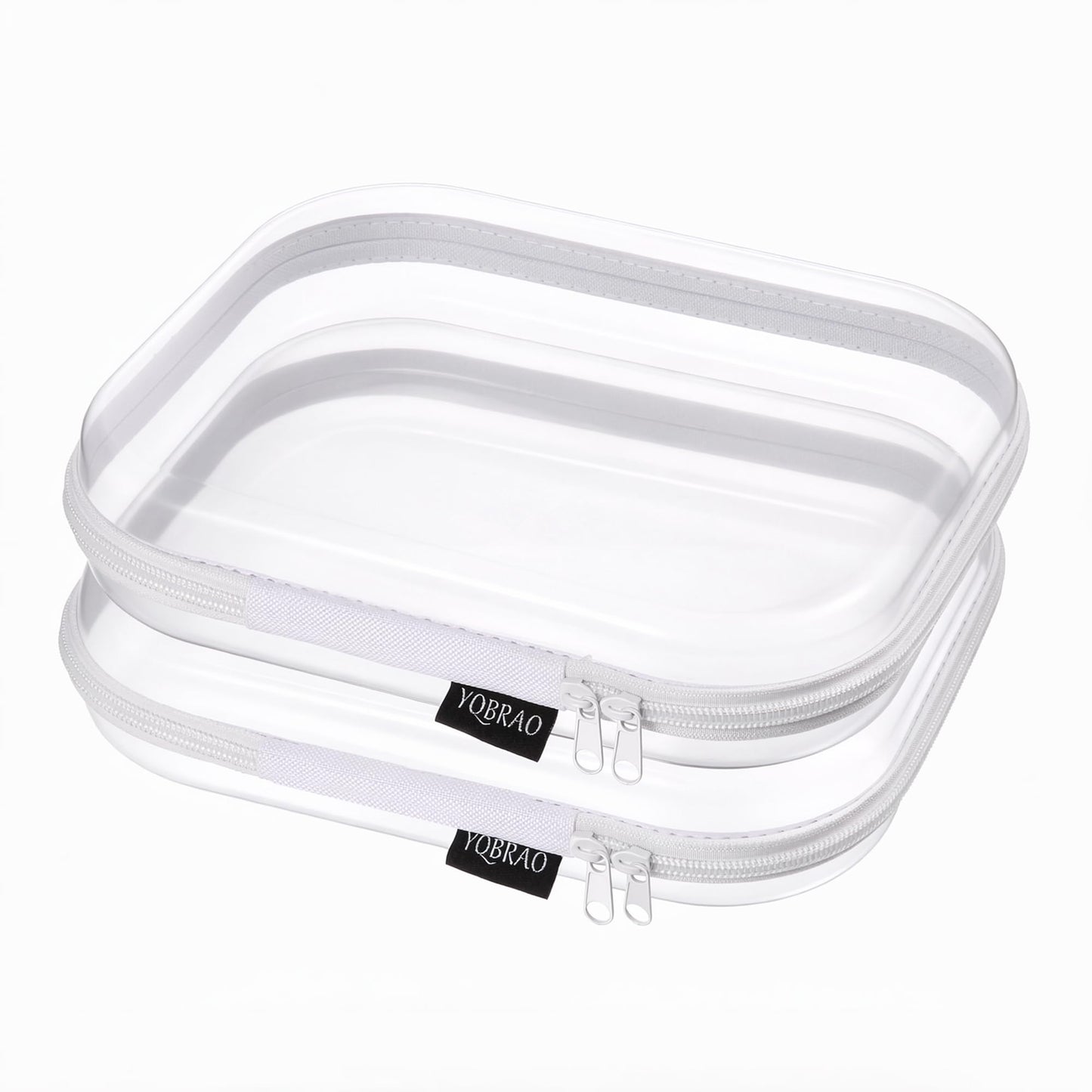 YQBRAO 2-Pack Medium Clear Hard Shell Zipper Case White, 1.2mm Heavy-Duty Crush-Proof Makeup Bag, Versatile Diaper Bag Organizer Pouches, Rigid Clear Zipper Pouches for Toiletries, Tech & Daily Carry