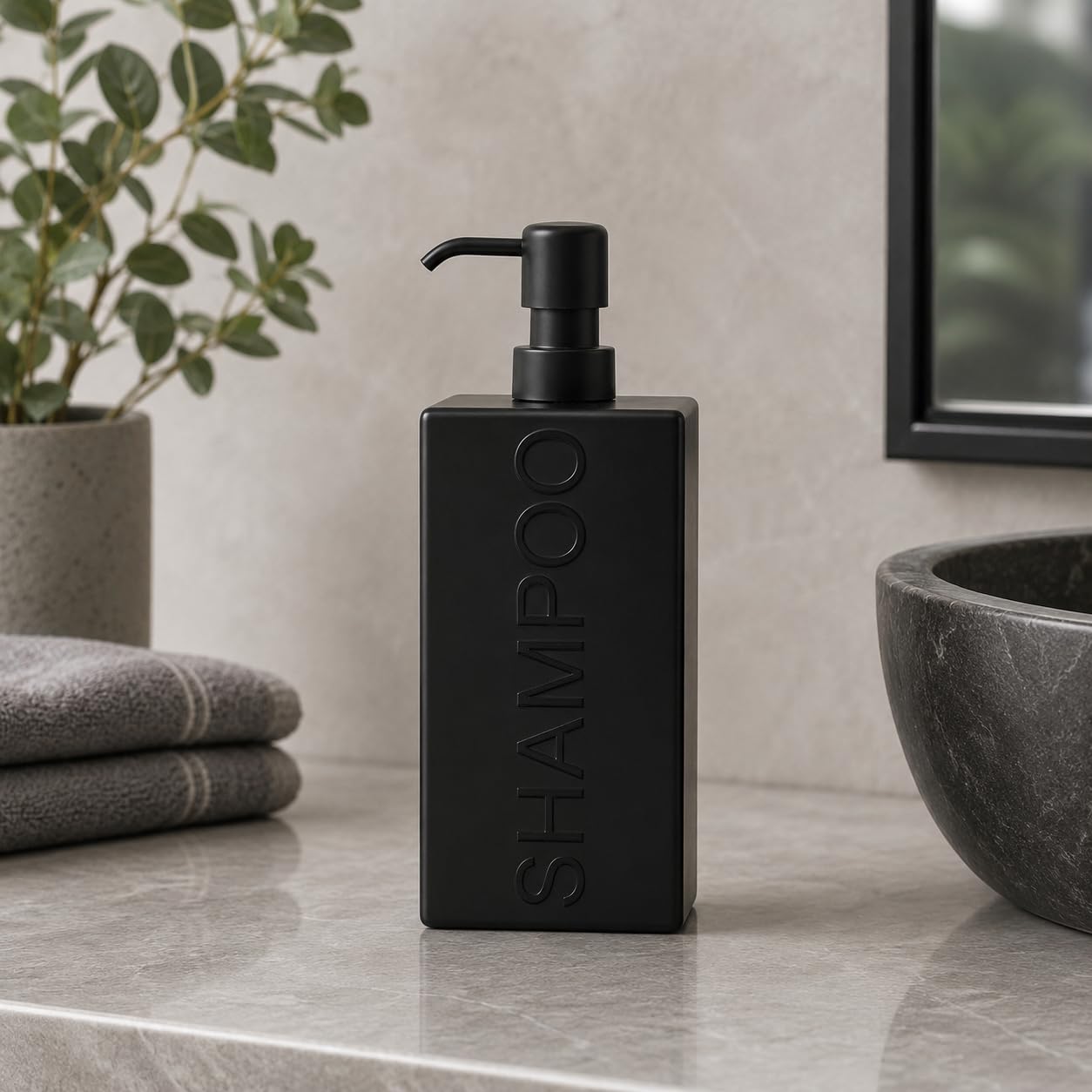 Indecor Home Rectangular Resin Dispenser Premium Bathroom Shampoo Conditioner Body Wash Bottle Modern Refillable Pump Design