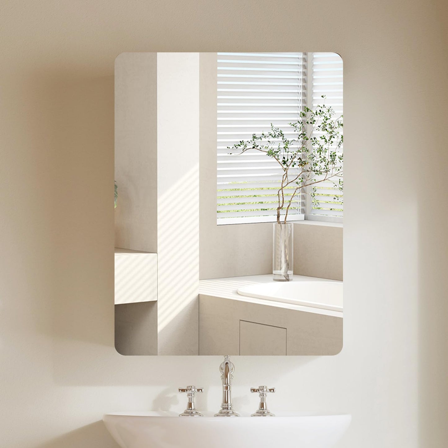 TEENFON Medicine Cabinet Mirror with 2 Adjustable Shelves, Bathroom Mirror with Storage, Recessed or Wall Mount Bathroom Cabinet, White 23.6'' x 17.7''