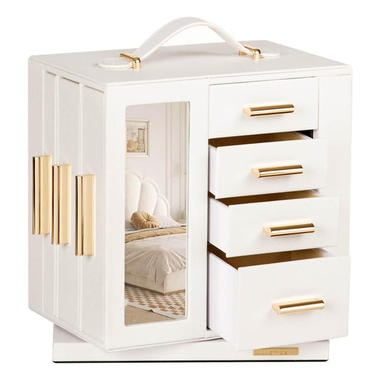 Homde Jewelry Box for Women Large: Rotating Organizer for Ring Earring Necklace Bracelet - 7 Drawers Storage for Dresser (White)