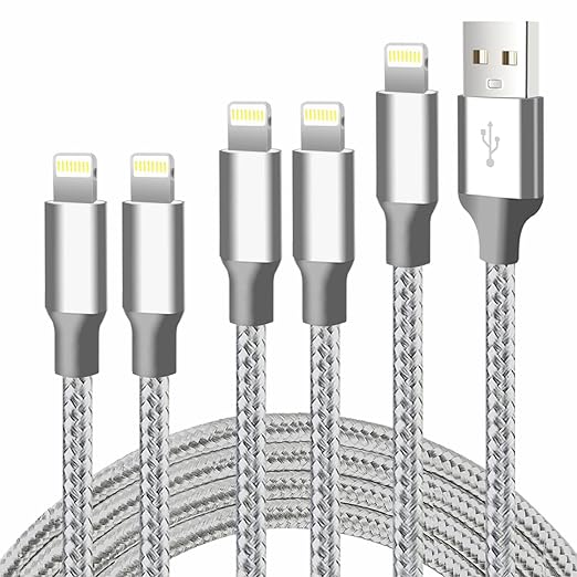 cugunu iPhone Charger, 5 Pack 3/3/6/6/10FT Apple MFi Certified USB Lightning Cable Nylon Braided Fast Charging Cord Compatible for iPhone 14/13/12/11/X/Max/8/7/6/5/SE/Plus/iPad - Gray