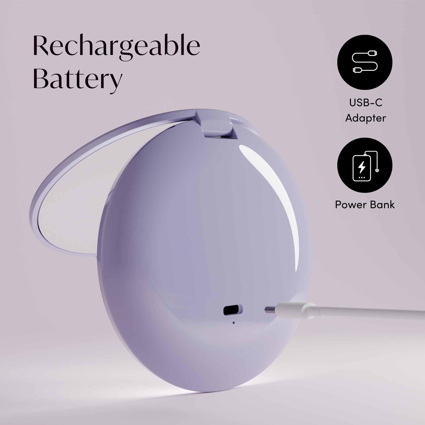 Fancii Mini Taylor Compact Magnifying Mirror with LED Light, 10x/1x, Rechargeable, 3 Light Settings, Dimmable - Small Lighted Travel Handheld Mirror for Pocket, Handbag, Purse, 2-Sided (Lilac Bliss)