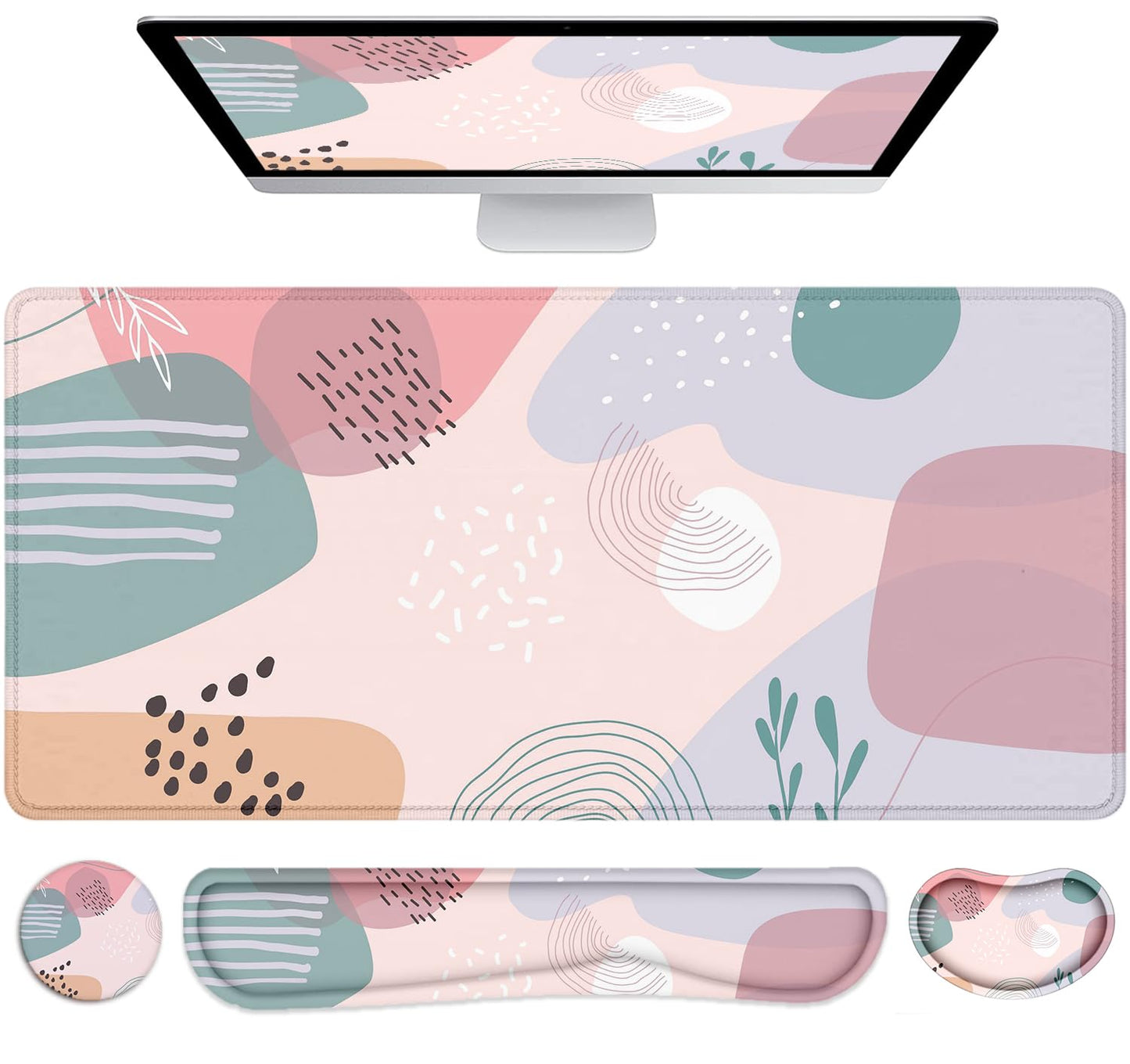 LATEEFAH Desk Mat, Mouse Pad with Wrist Rest, 4-in-1 Large Mouse Pads for Desk, Ergonomic Mouse Pad and Keyboard Wrist Rest Gaming Keyboard Mat for Office, Home