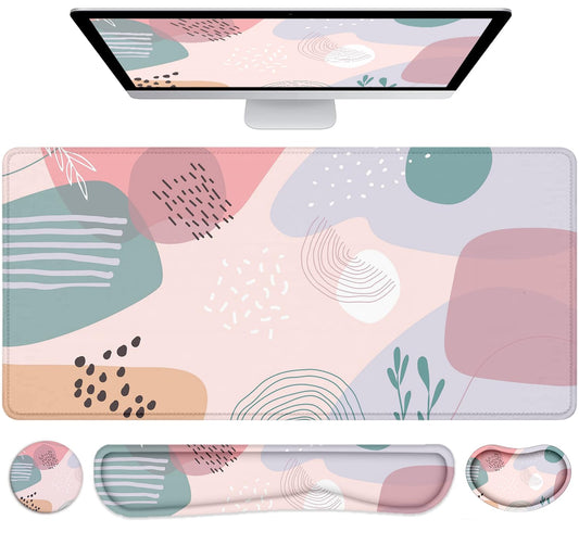 LATEEFAH Desk Mat, Mouse Pad with Wrist Rest, 4-in-1 Large Mouse Pads for Desk, Ergonomic Mouse Pad and Keyboard Wrist Rest Gaming Keyboard Mat for Office, Home