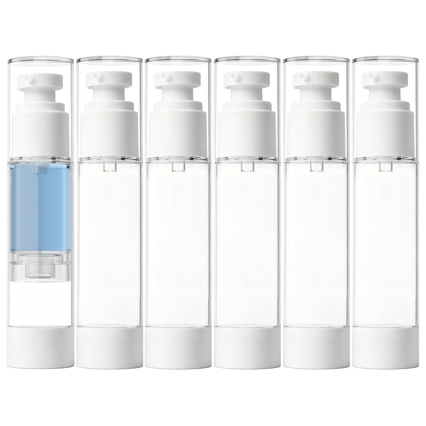 GIVITASOT 1.7OZ/50ML Airless Pump Bottles, 6 Pack Lotion Dispenser Travel Size Pump Bottles, Vacuum Cosmetic Travel Bottle for Lotion, Creams, Foundation, Cosmetic, with Labels, Wooeden Stick