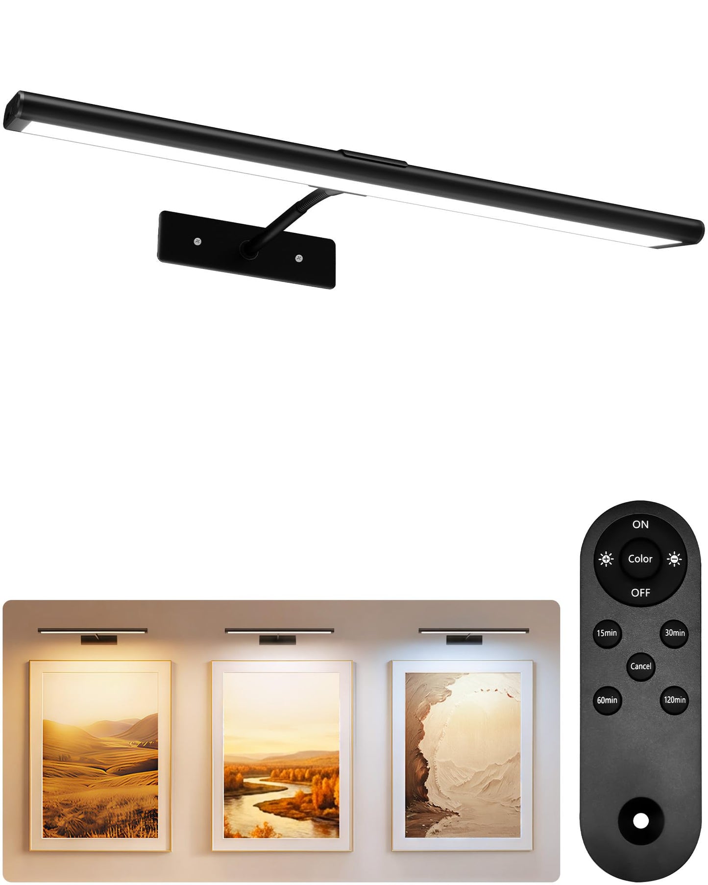 EZVALO Picture Light for Wall, 4800mAh 16'' Rechargeable Wireless IR Remote Built in Battery Lights for Painting, Dimmable Magnetic LED Art Display Light, Colors Temperatures, for Gallery, Living Room