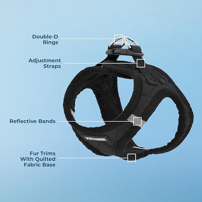 Best Pet Supplies - All Weather Mesh/Plush, Reflective, No Pull Harness for Small, Medium Dogs, Cats - Secure with Hook & Loop Fastener, Buckle, Double D-Rings - Black Plush, S